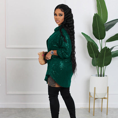 📢📢50% OFF !!!⏰Women's Shiny Sequins Mid-Length Shirt