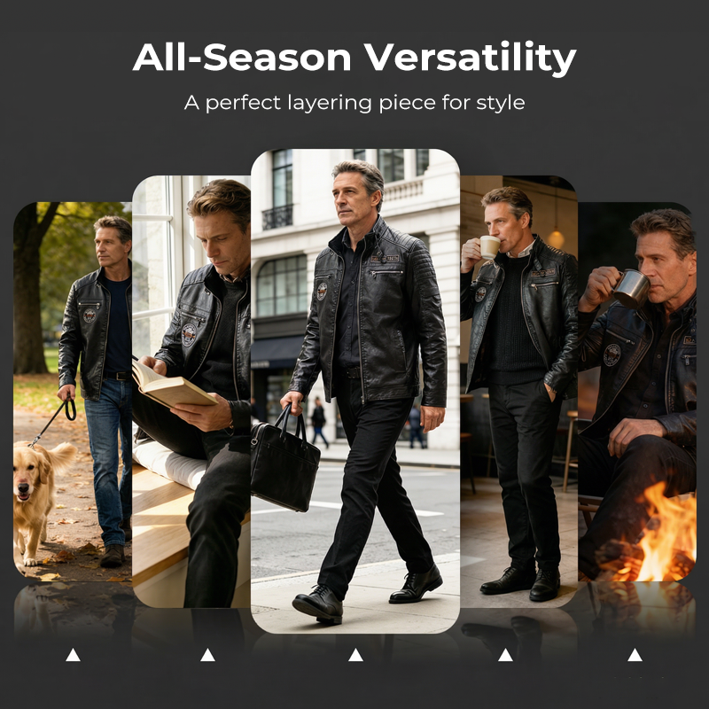 Men's Lined Faux Leather Biker Jacket