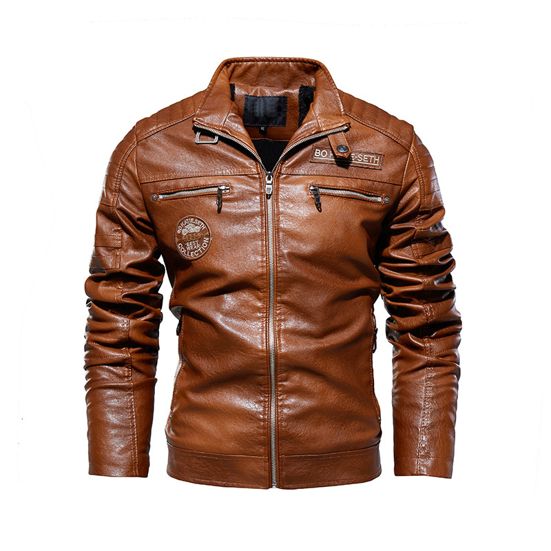 Men's Lined Faux Leather Biker Jacket