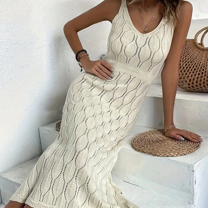 Elegant V-Neck Pointelle Knit Dress