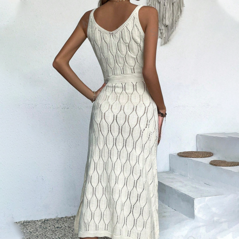 Elegant V-Neck Pointelle Knit Dress