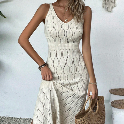 Elegant V-Neck Pointelle Knit Dress