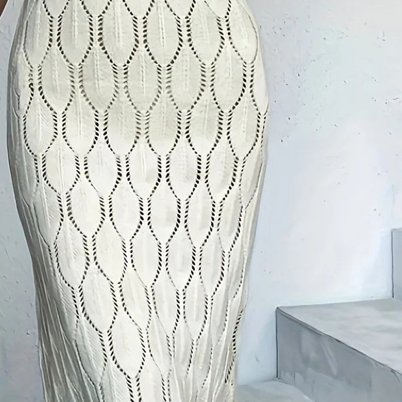 Elegant V-Neck Pointelle Knit Dress