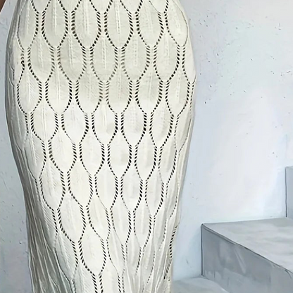 Elegant V-Neck Pointelle Knit Dress