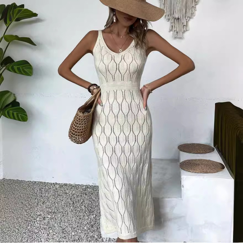 Elegant V-Neck Pointelle Knit Dress
