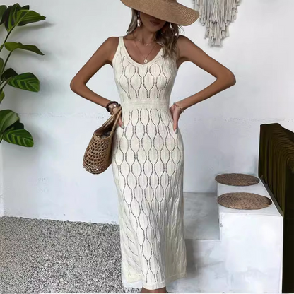 Elegant V-Neck Pointelle Knit Dress