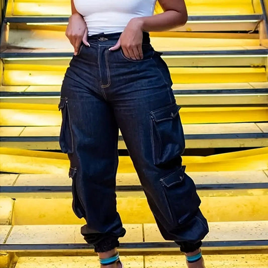 Women's High-Waist Stretch Denim Cargo Joggers