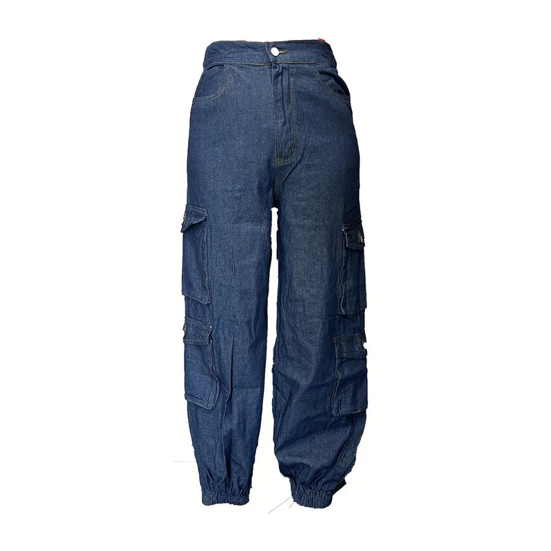 Women's High-Waist Stretch Denim Cargo Joggers
