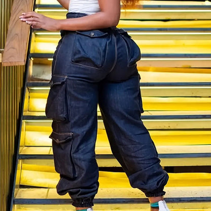 Women's High-Waist Stretch Denim Cargo Joggers