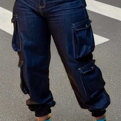Women's High-Waist Stretch Denim Cargo Joggers