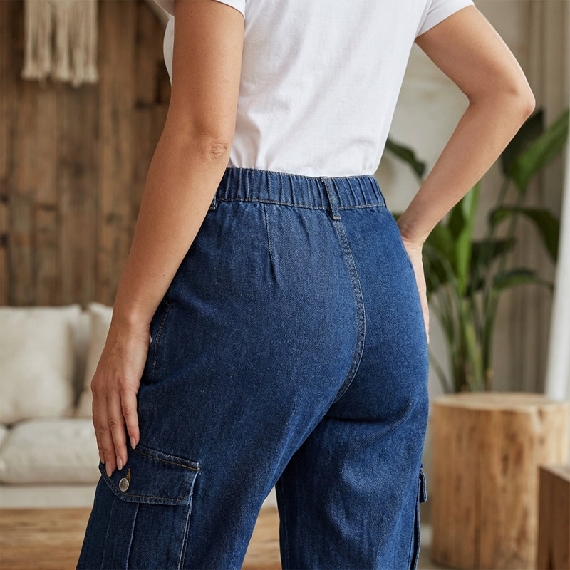 Women's High-Waist Stretch Denim Cargo Joggers