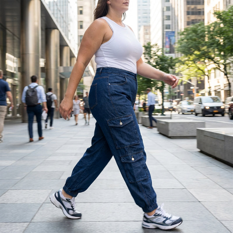 Women's High-Waist Stretch Denim Cargo Joggers