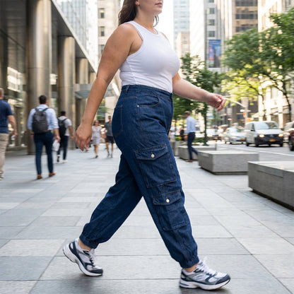 Women's High-Waist Stretch Denim Cargo Joggers