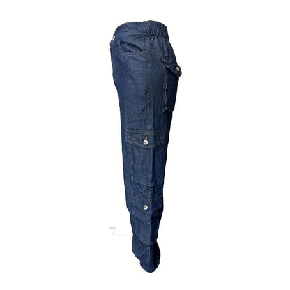 Women's High-Waist Stretch Denim Cargo Joggers