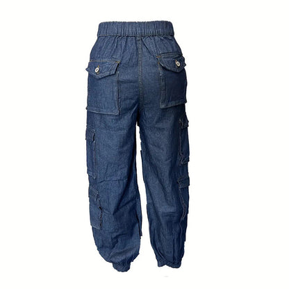 Women's High-Waist Stretch Denim Cargo Joggers