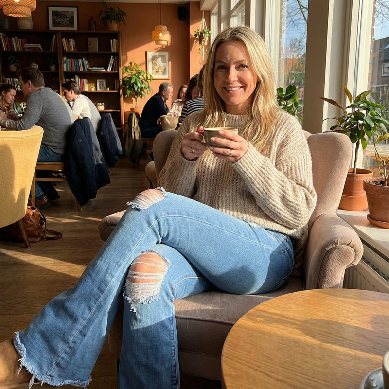 Women's Ripped Flare Jeans  with Frayed Hem