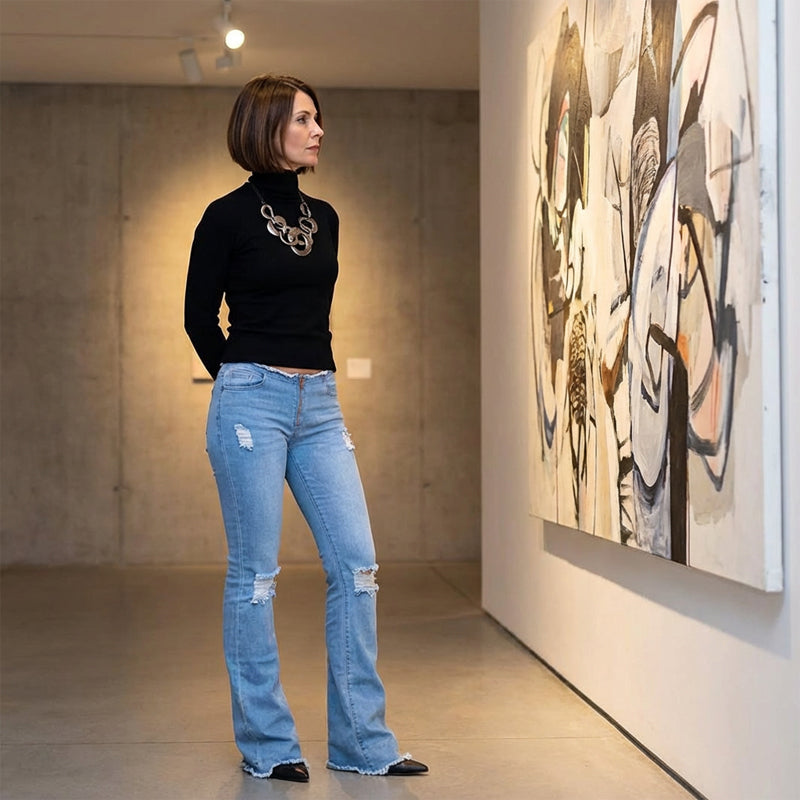 Women's Ripped Flare Jeans  with Frayed Hem