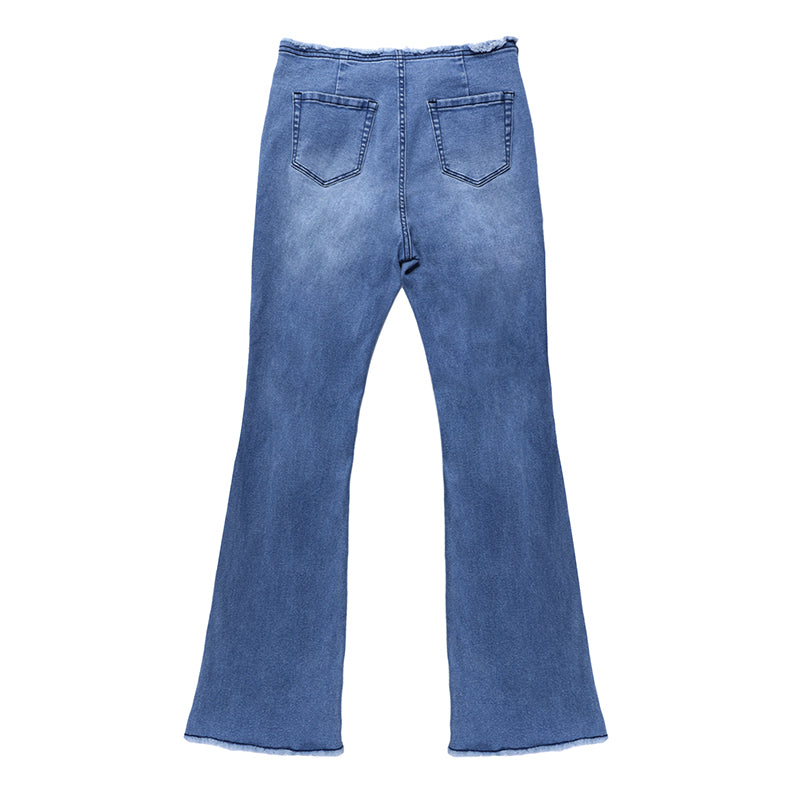 Women's Ripped Flare Jeans  with Frayed Hem