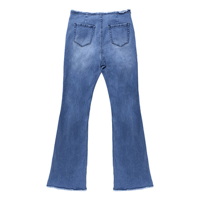 Women's Ripped Flare Jeans  with Frayed Hem