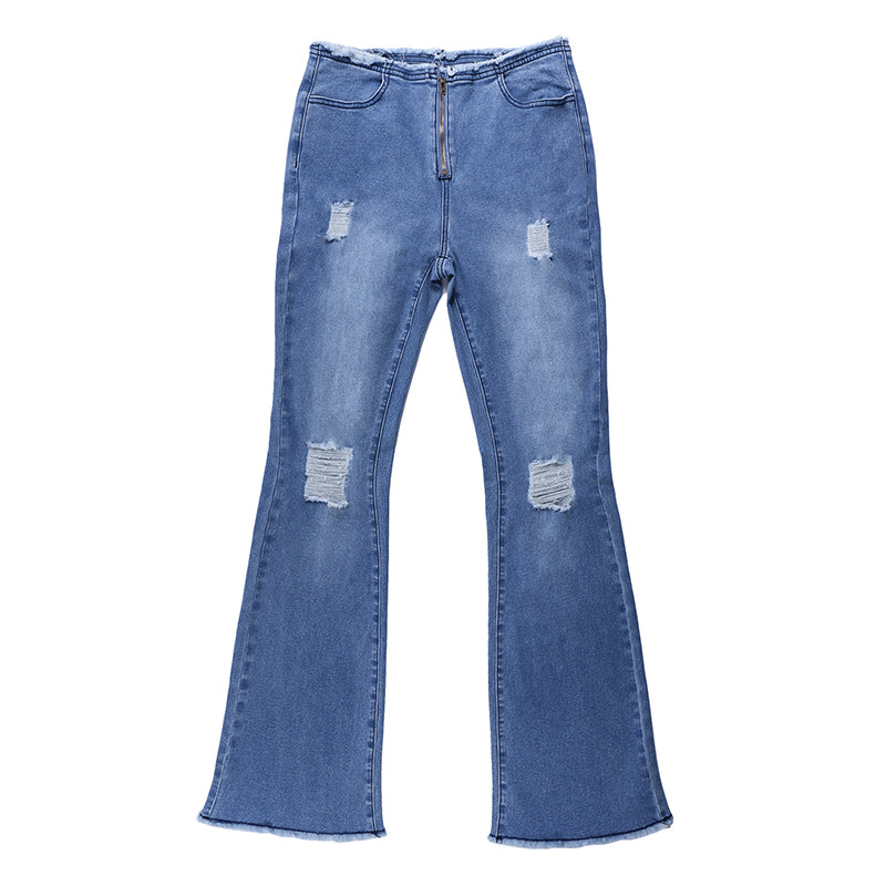 Women's Ripped Flare Jeans  with Frayed Hem