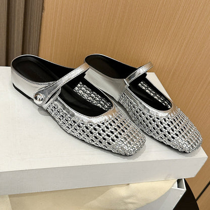 Women's Woven Square-Toe Mary Jane Mules👡