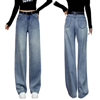 Women's Sparkling High-Waist Straight-Leg Denim Pants