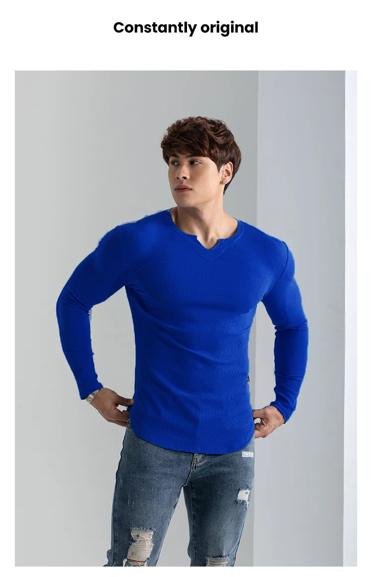 V-Neck Long-Sleeved Sports T-Shirt
