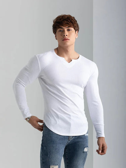V-Neck Long-Sleeved Sports T-Shirt