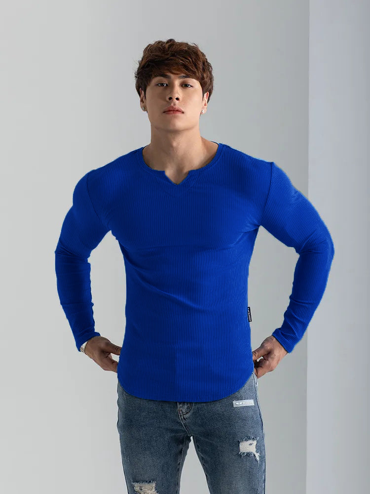 V-Neck Long-Sleeved Sports T-Shirt