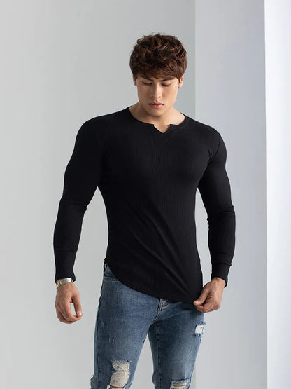 V-Neck Long-Sleeved Sports T-Shirt