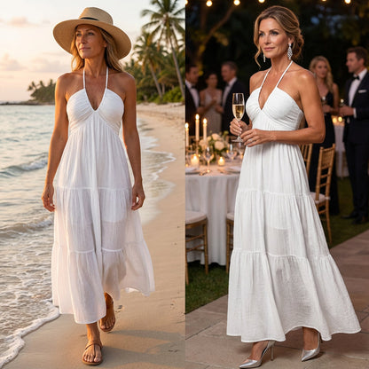 Halter Neck Backless Tiered Maxi Dress