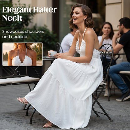 Halter Neck Backless Tiered Maxi Dress