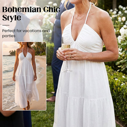 Halter Neck Backless Tiered Maxi Dress