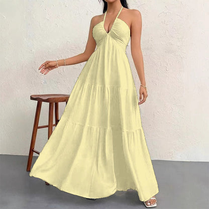 Halter Neck Backless Tiered Maxi Dress