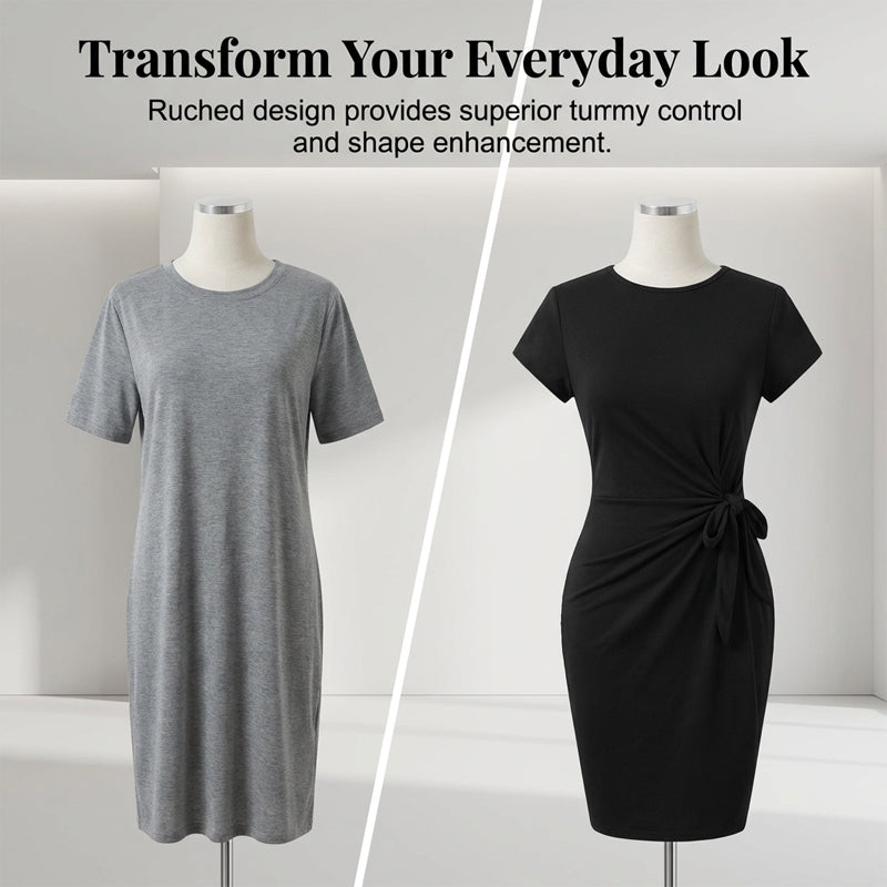 Casual Crew Neck Ruched Bodycon Mini Dress