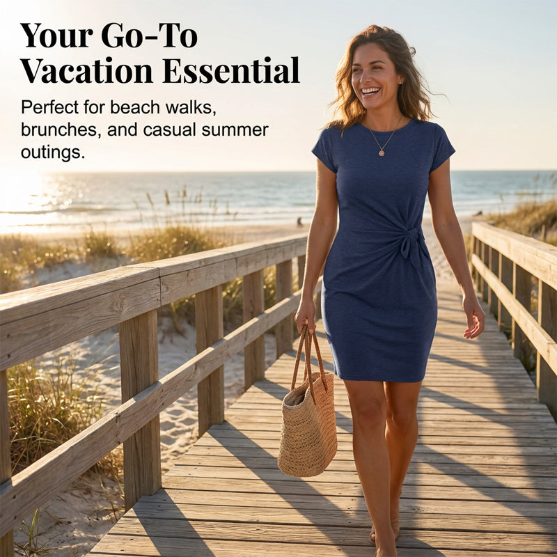 Casual Crew Neck Ruched Bodycon Mini Dress