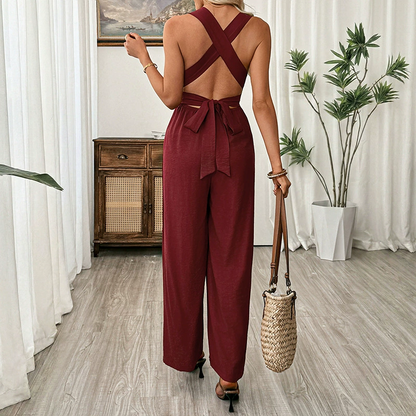 V-Neck Wide-Leg Jumpsuit With Ring Detail