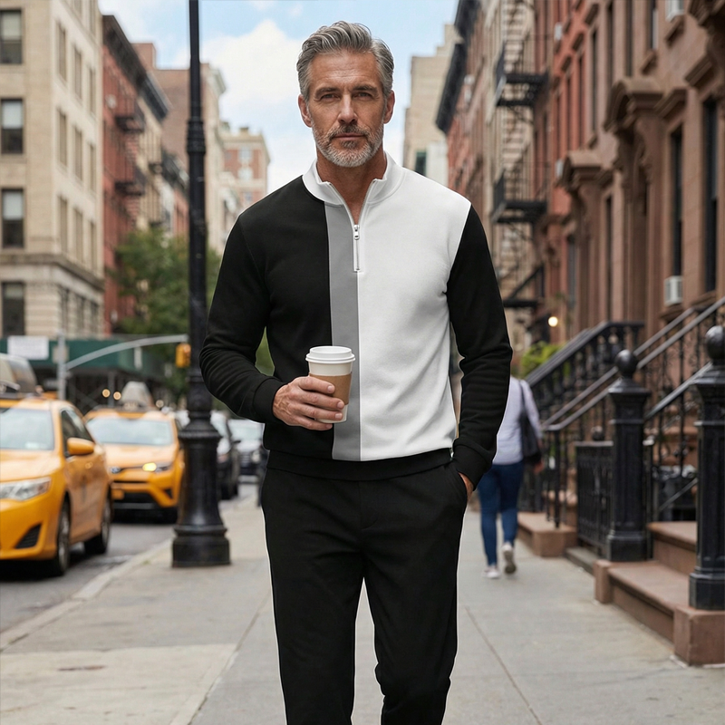 Men's Color-Block Quarter-Zip Tracksuit Set