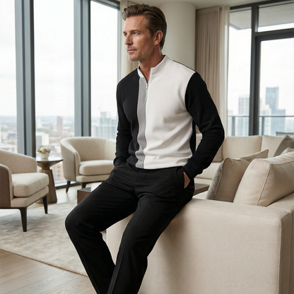 Men's Color-Block Quarter-Zip Tracksuit Set