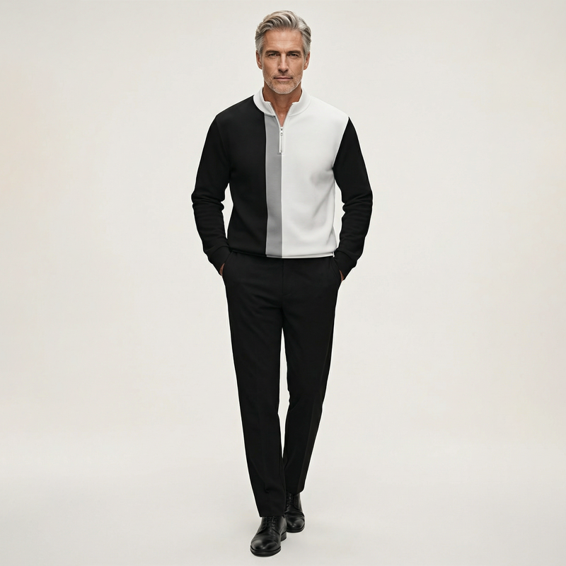 Men's Color-Block Quarter-Zip Tracksuit Set