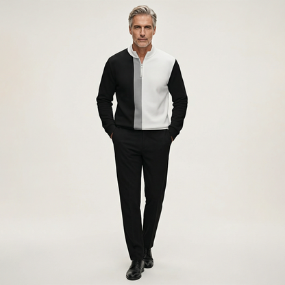 Men's Color-Block Quarter-Zip Tracksuit Set