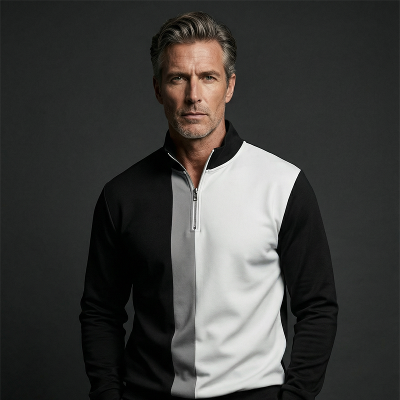 Men's Color-Block Quarter-Zip Tracksuit Set