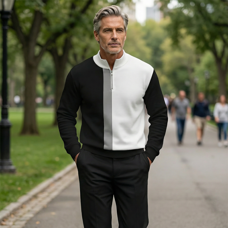 Men's Color-Block Quarter-Zip Tracksuit Set