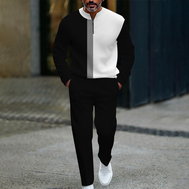 Men's Color-Block Quarter-Zip Tracksuit Set