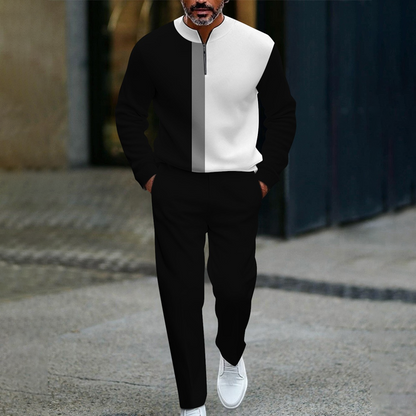Men's Color-Block Quarter-Zip Tracksuit Set