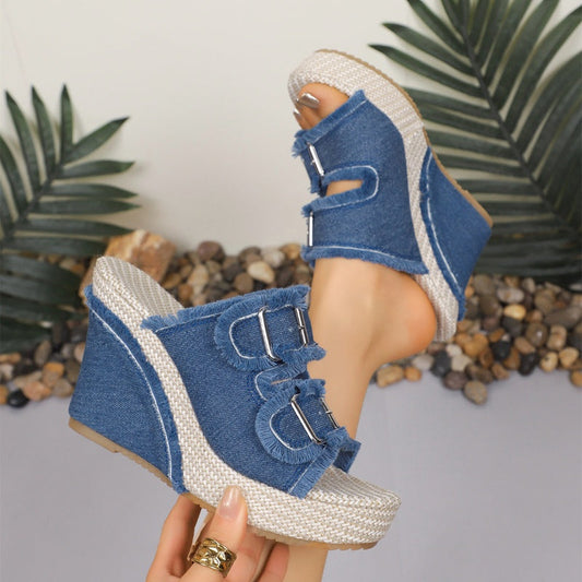 👡New arrival 50% OFF!🥰Women's Casual Denim Platform Slide Sandals