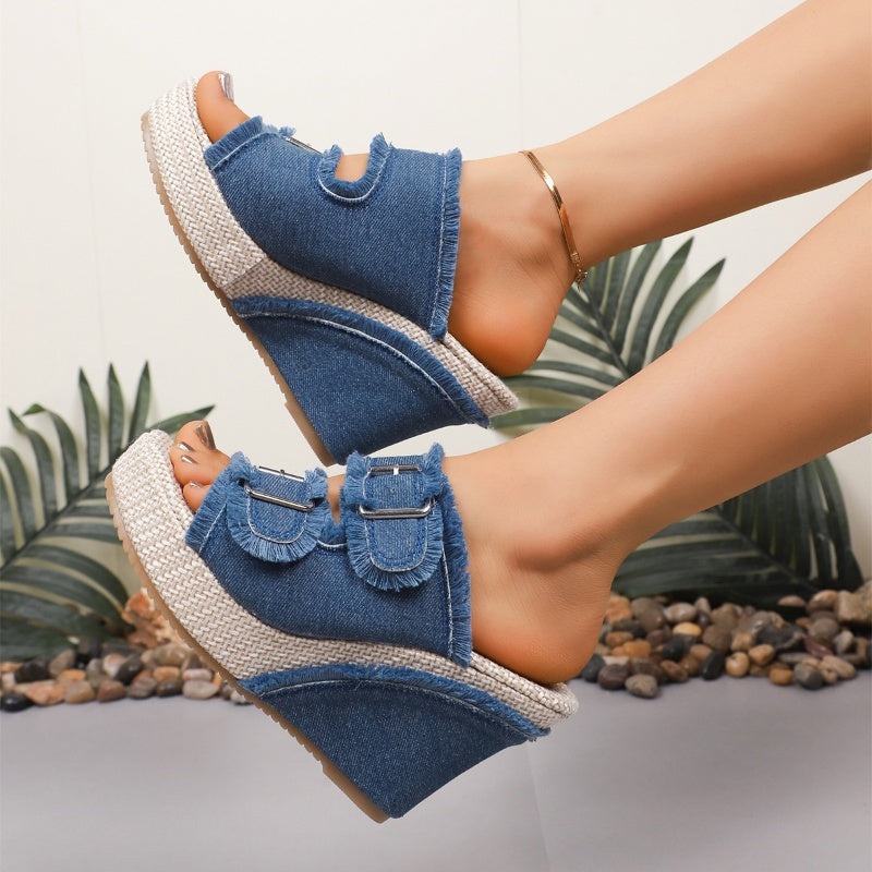 👡New arrival 50% OFF!🥰Women's Casual Denim Platform Slide Sandals