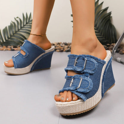 👡New arrival 50% OFF!🥰Women's Casual Denim Platform Slide Sandals