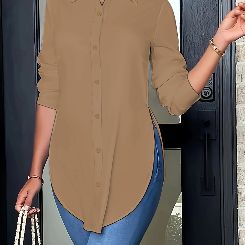 Women's Long Sleeve Shirt with High-Low Hem