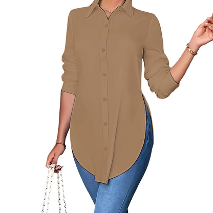 Women's Long Sleeve Shirt with High-Low Hem
